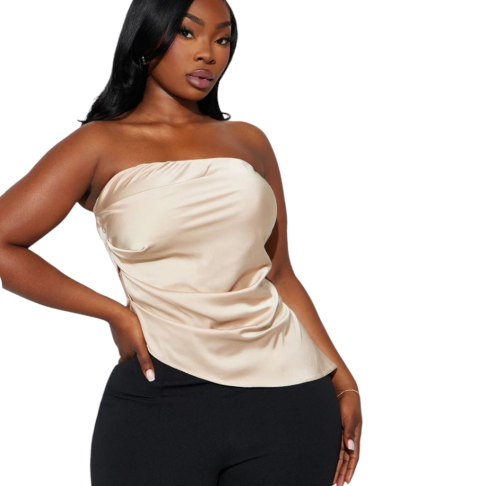 Women's L Valerie Asymmetrical Satin Halter Top - Picture 6 of 13